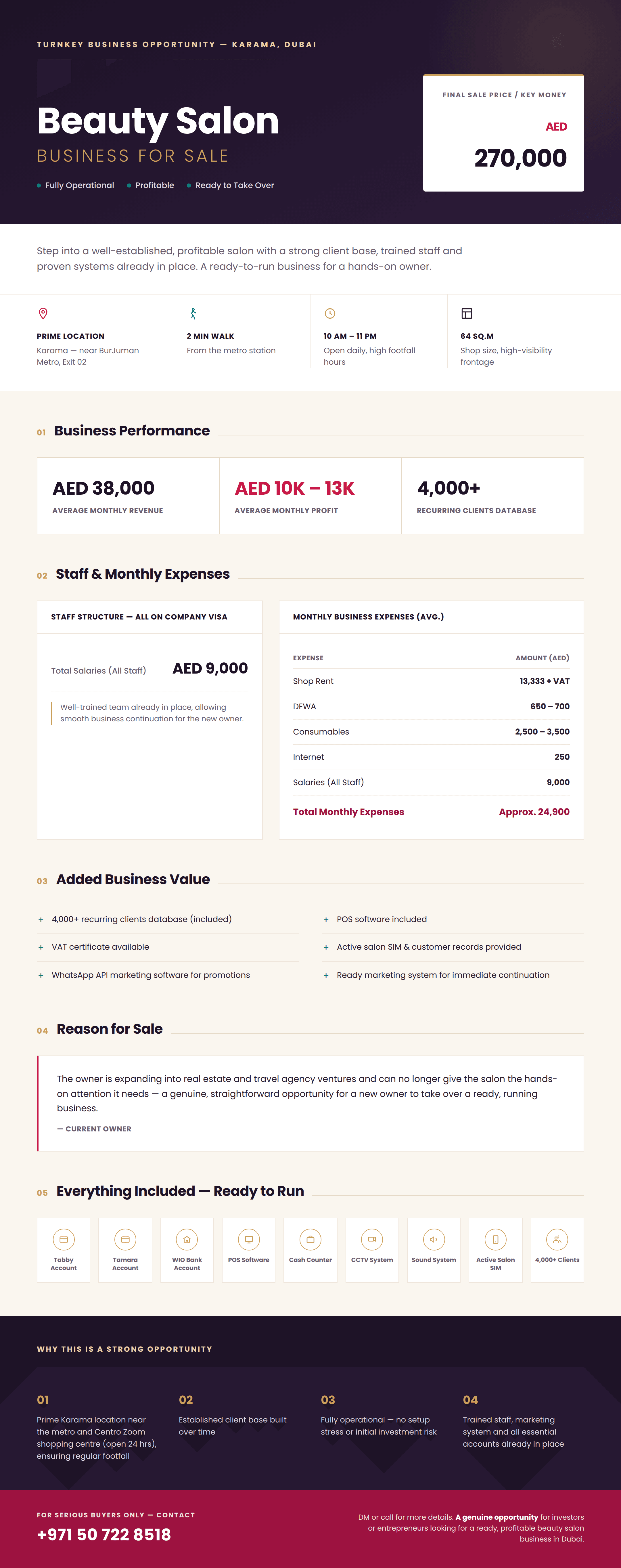 Beauty Salon — Running Business for Sale — full listing flyer